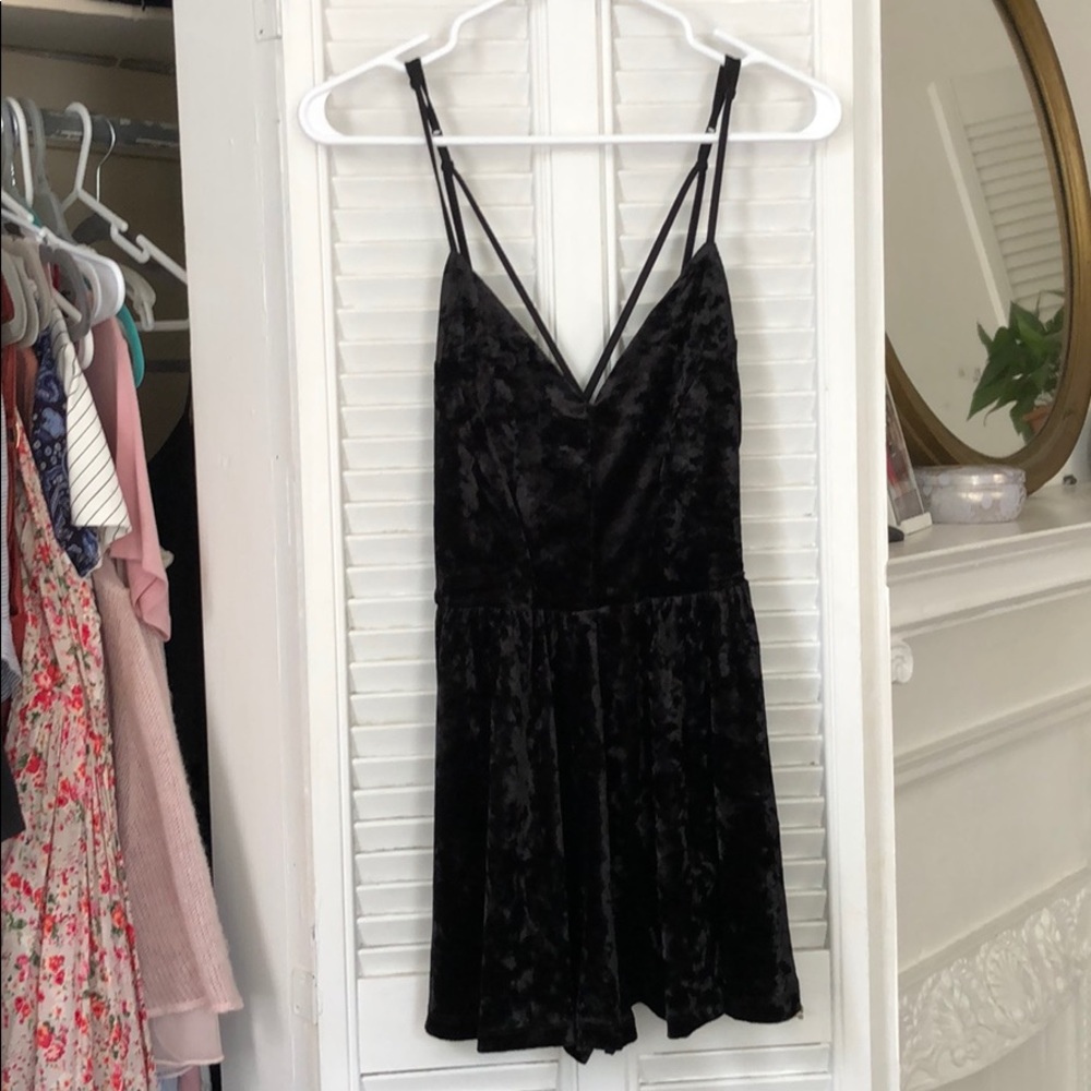 Strappy Black Velvet Romper